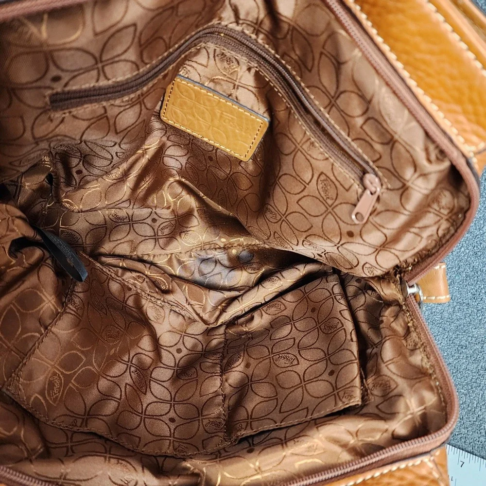 Fossil Cognac Pebbled‎ Leather Satchel Handbag ZB9962 Brown Key Charm